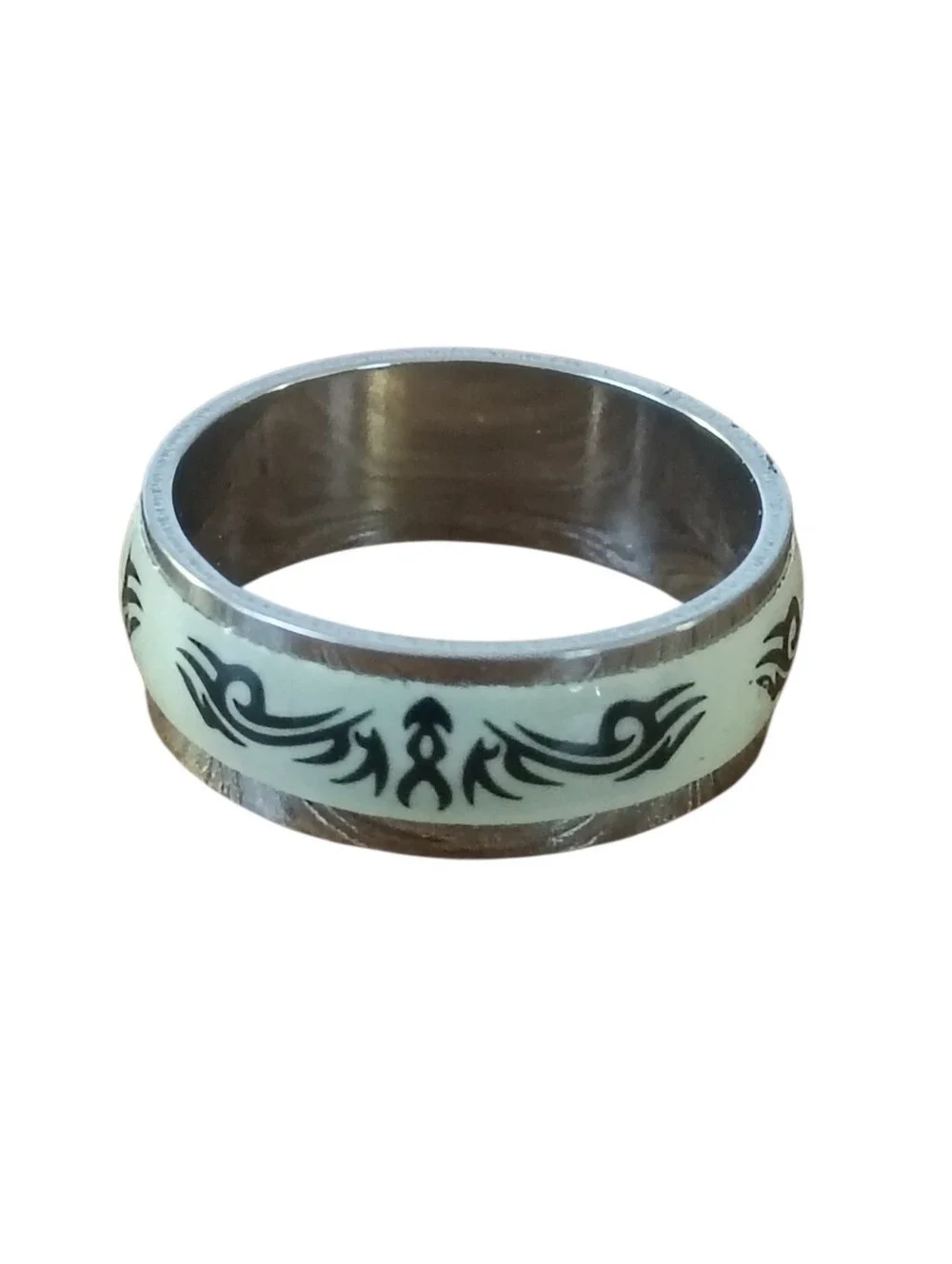 size 7.5 ring unisex stainless steel black cream fashion statement jewelry